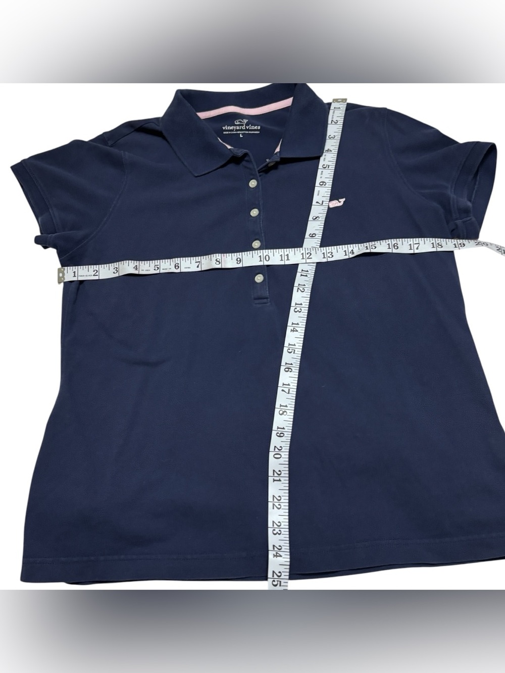 Vineyard Vines Navy Short-Sleeve Polo with Pink Whale Logo size L - Picture 7 of 7